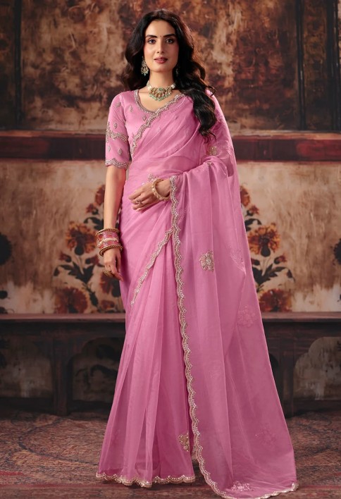 Soft Pink Designer Style Festive Wear Saree